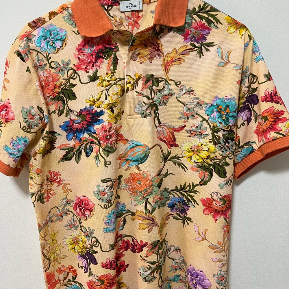 Etro men’s floral paisley design polo shirt size small.